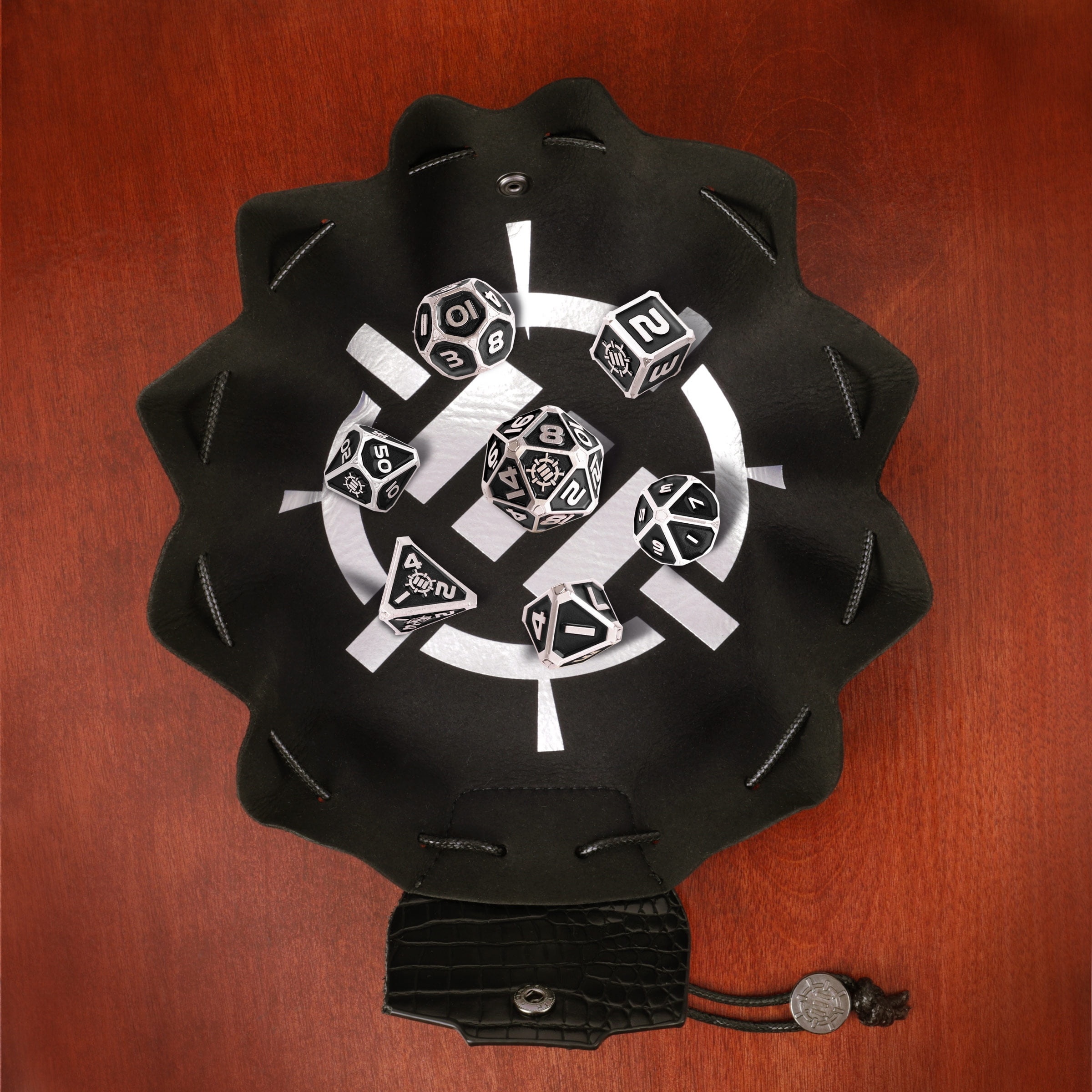7-Set Enhance: Enamel Dice Set with Drawstring Pouch Black