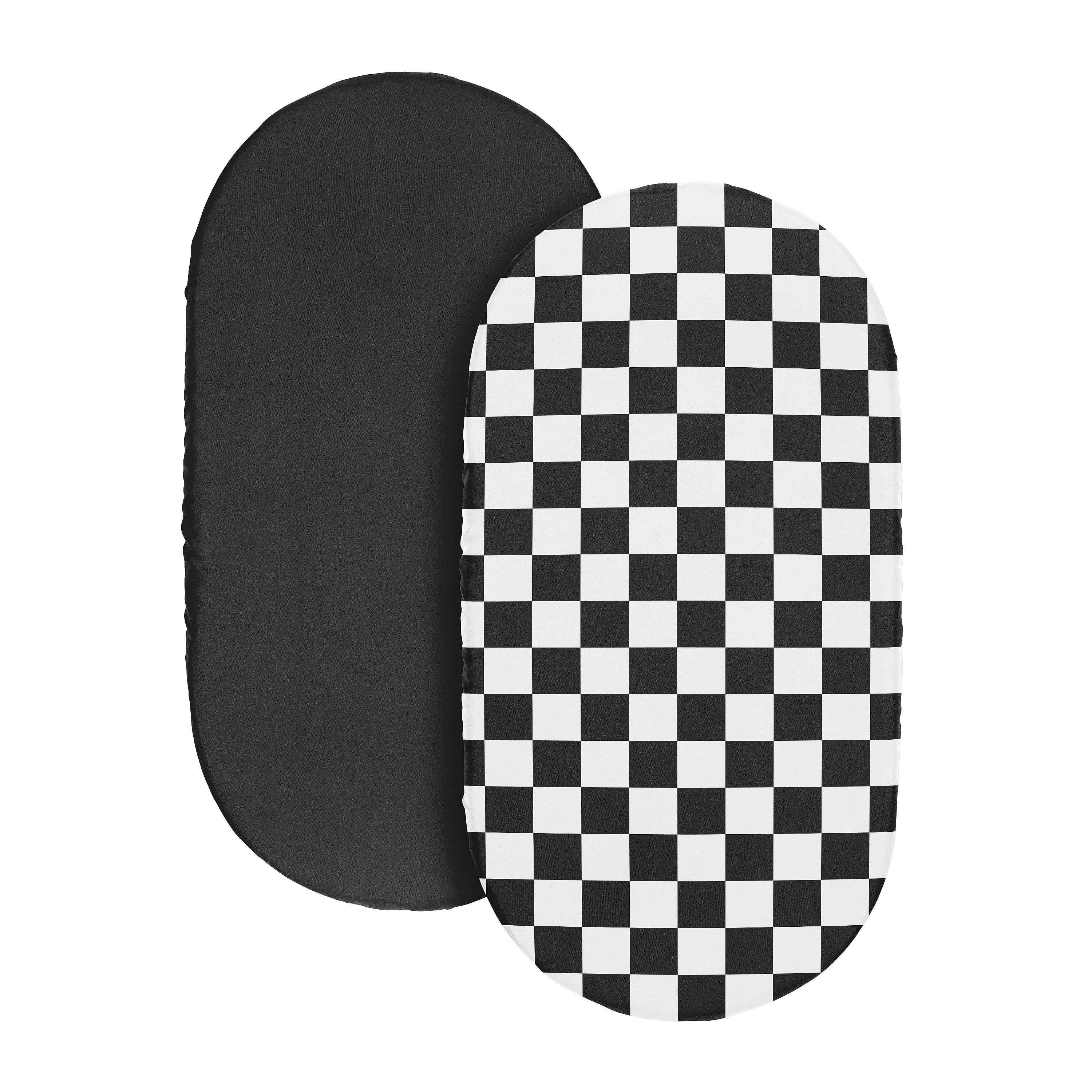 Sweet Jojo Designs Black and White Gingham Checkered Plaid Boy, Girl, Unisex/Gender Neutral Baby Bassinet Fitted Sheets Set 2 Piece