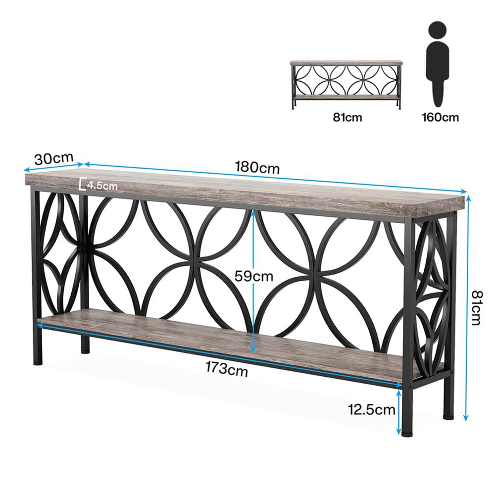 Barara King Console Table, Entryway Table, Console Sofa Table, Display Shelf,2-Tier Console Table, 70.9" Industrial Sofa Table Behind Couch,Gray