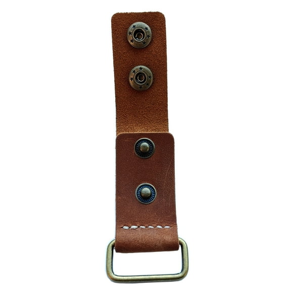 Universal Heavy Duty Double Button Handmade Leather Key Chain, Metal Square Buckle Keychain
