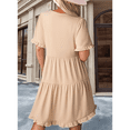 thumbnail image 4 of Vestido Informal de Mujer con Escote en V, Corta y Volantes, Corte A, Color Albaricoque M, 4 of 5