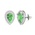 thumbnail image 2 of 2.72Ct Pear Cut Halo Studs Green Crystal 14K White Solid Gold Everyday Dainty Earrings Screw Back, 2 of 7