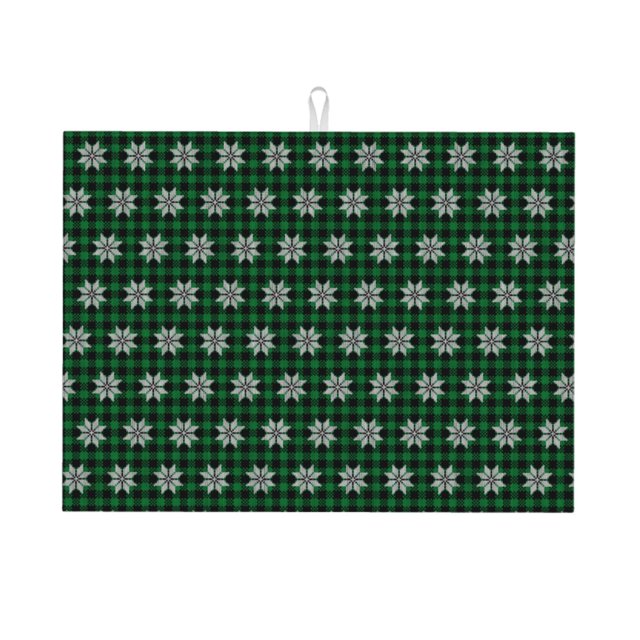 Balery Green Buffalo Plaid Merry Christmas Alfombrilla de Secado para Cocina, 18x24 Pulgadas, Súper Absorbente para Platos y Encimeras