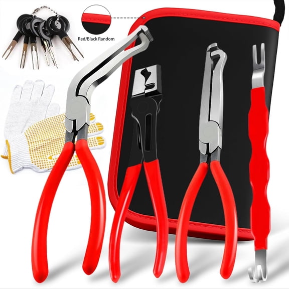 Automotive Electrical Disconnect Pliers Kit, 4-Piece Connector Separator Set with Straight 60-Degree Pliers, Hose Clamp Plier, Plug Release Tool and Wire Terminal Removal Tools with Storage Case