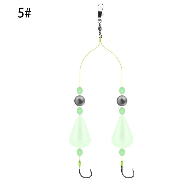 Lttoisl Luminous Fishing Rig with Double Hooks, Glow-in-the-Dark Floats, High-Carbon Steel, Size 10, 1 Count, Enhanced Visibility for Night Fishing