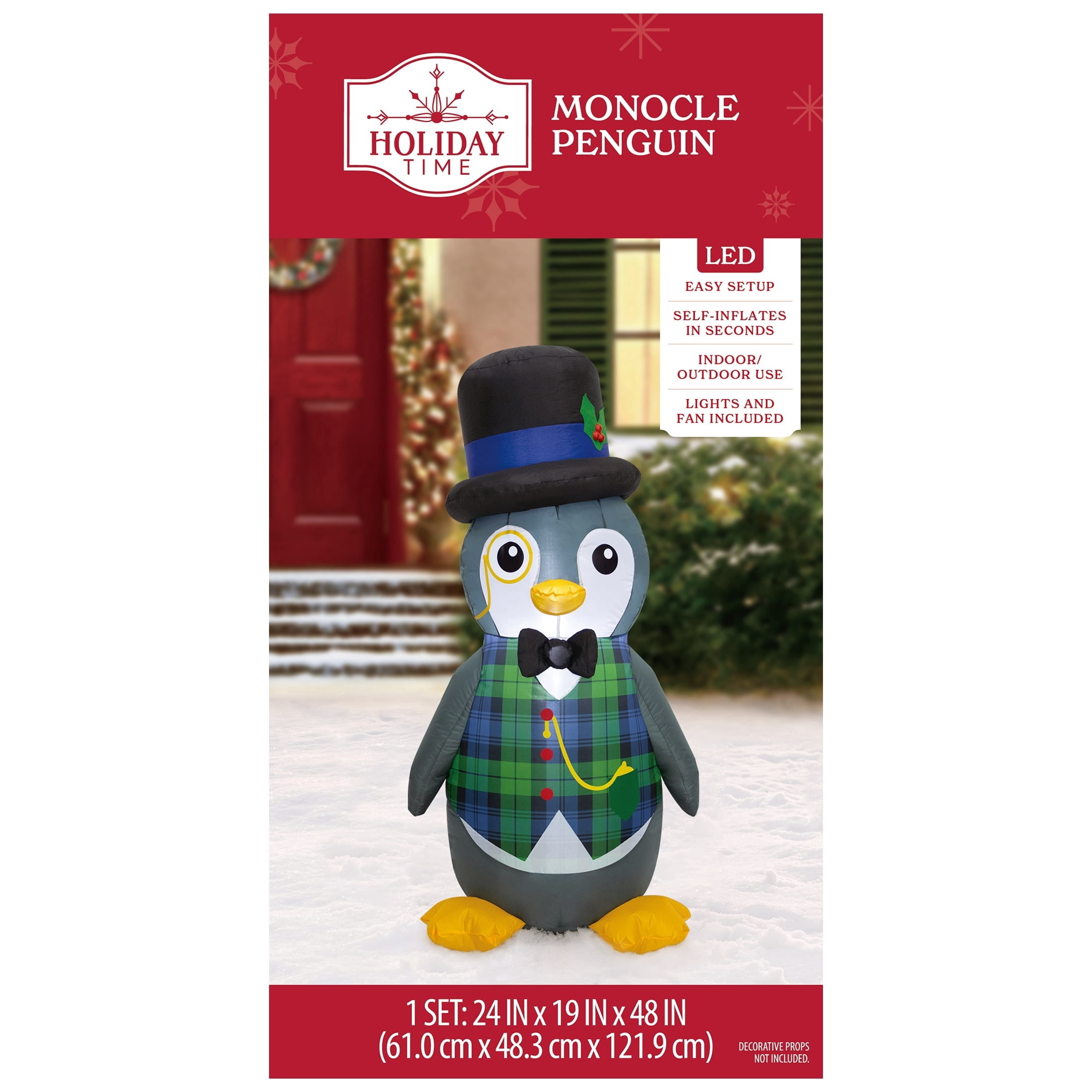 Multicolor Monocle Penguin Christmas Airblown Yard Inflatable, 4', by Holiday Time