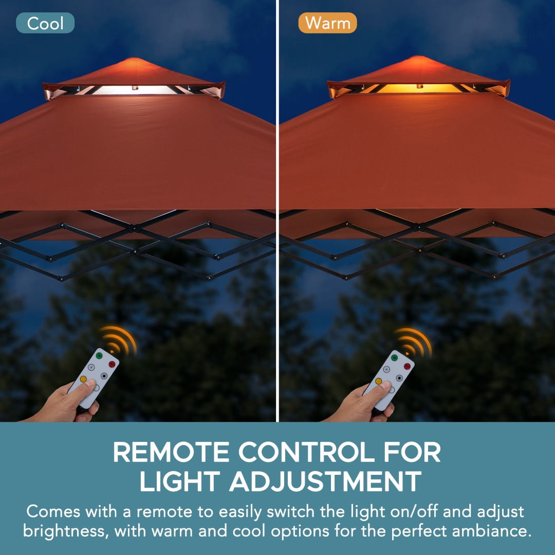 SUNJOY 8' x 5' Grill Gazebo Double Tiered Outdoor Gazebo Standing-Height Canopy with Magnetic LED Light, Adjustable Ceiling Height, for BBQ,Picnics, Outdoor Events, Red