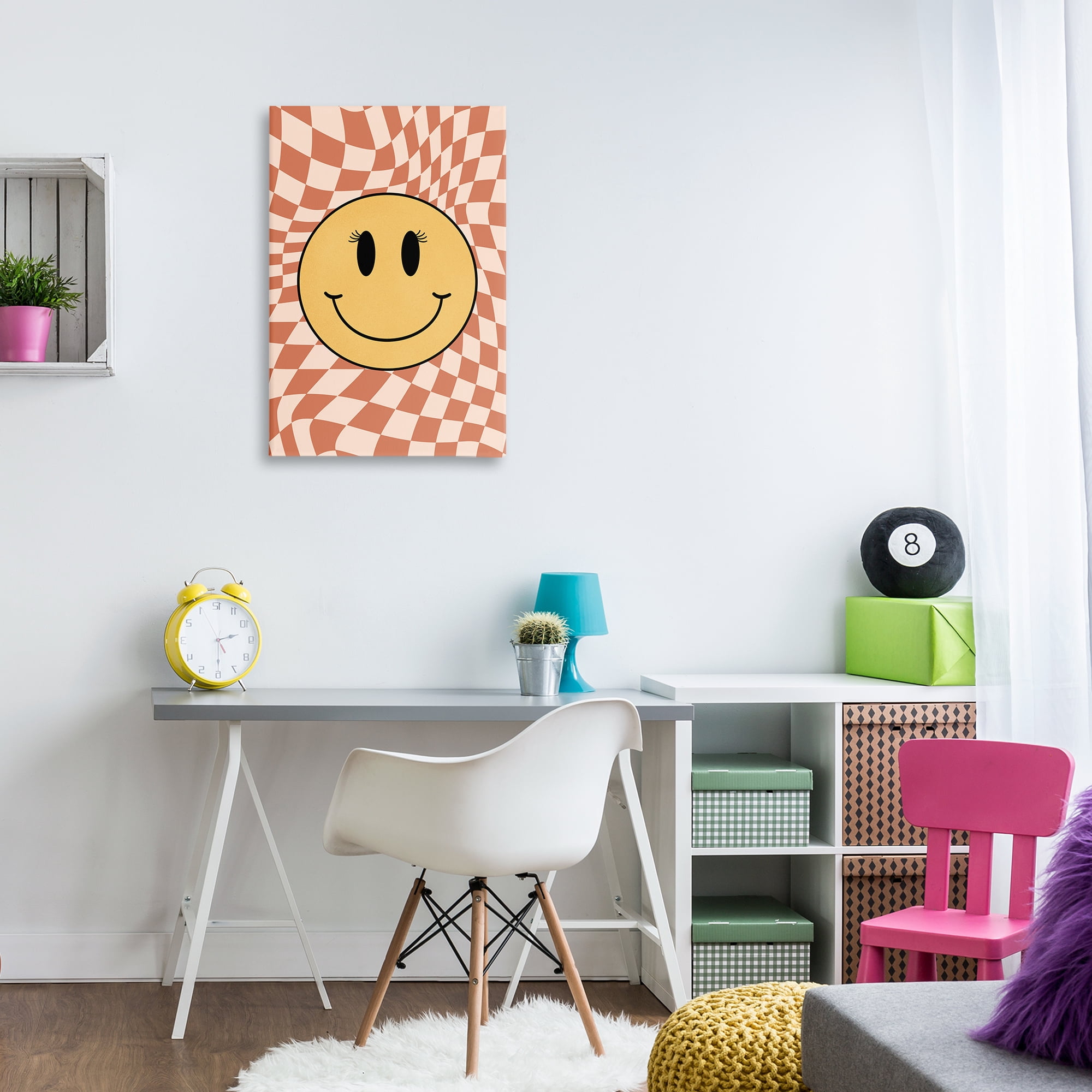 Stupell Industries Retro Checkered Smiley Novelty & Humor Painting Wrapped Canvas Art Print Wall Art, 20 x 30