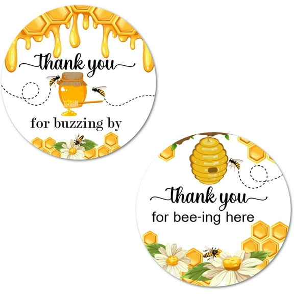 Bumble Bee 40 Thank You Stickers, 2 Inch Big Round Glossy Labels, Theme for Baby Shower, Birthday, Great for Party Favors, Tags, Games and Supplies