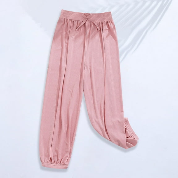 Maqroz Teen Girls Wide Leg Pleated Pants Loose Fit Flowy Lounge Trousers Elastic Waist with Bow Tie Summer Beach Vacation Culottes Pink,11-12Years
