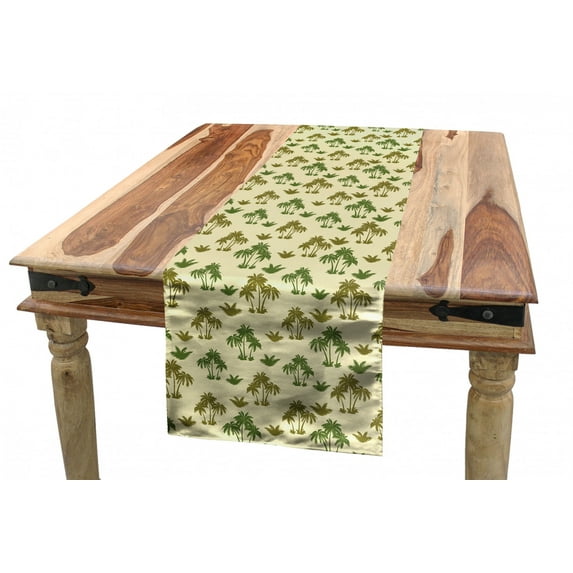 Tropical Table Runner, Symmetric Summer Pattern with Palm Trees in Bicolour Style, Dining Room Kitchen Rectangular Runner, 3 Sizes, by Ambesonne