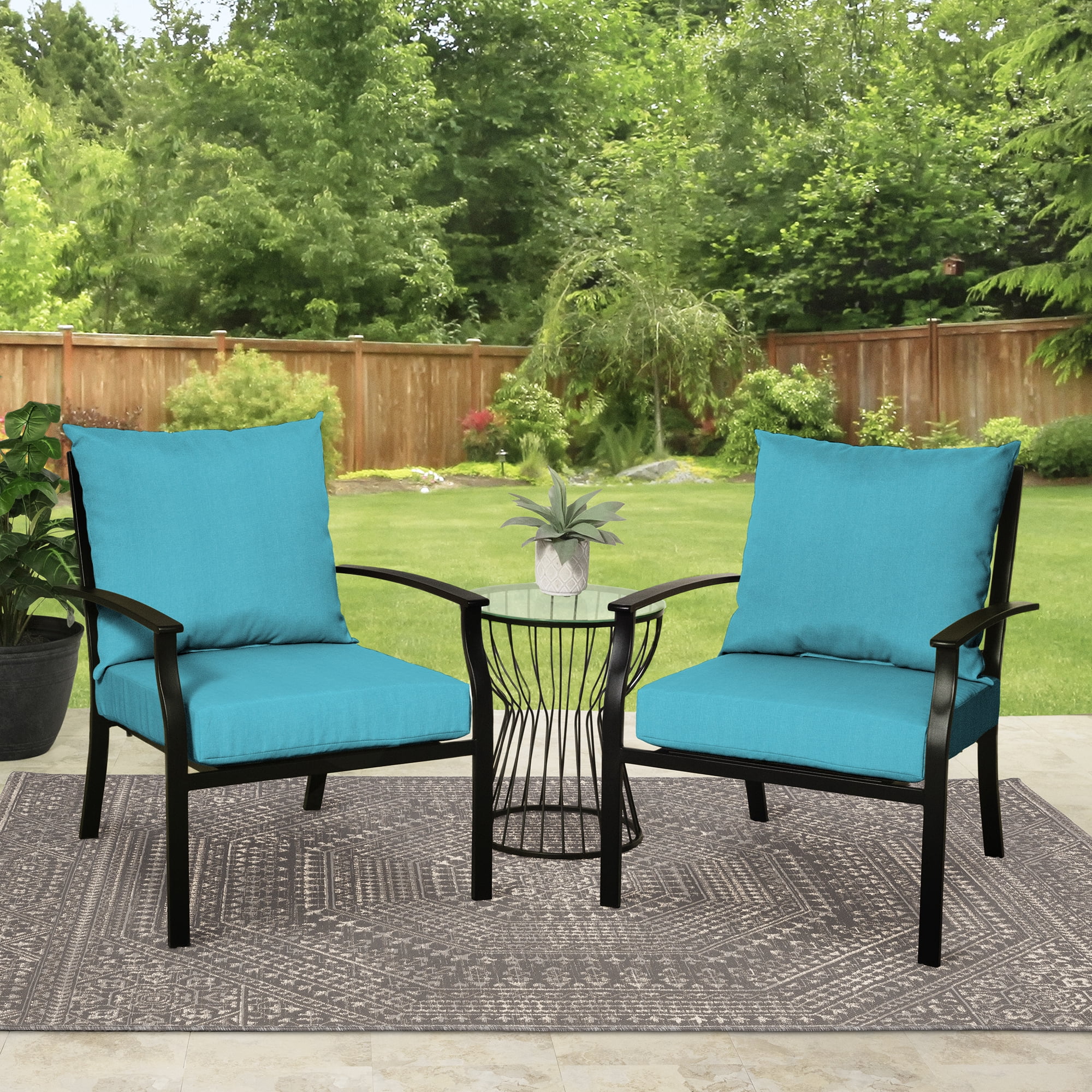 Mainstays 45"L x 22.75"W Aqua Blue Rectangle Outdoor 2-Piece Deep Seat Cushion