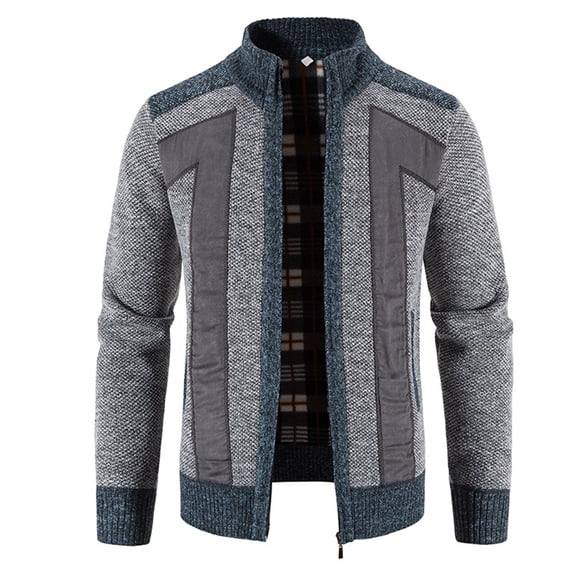 comerut Winter Coat Knit Plush Contrast Colors Patchwork Breathable Thicken Long Sleeves Plus Size Stand Collar Plush Warm Autumn Coat Winter Clothes
