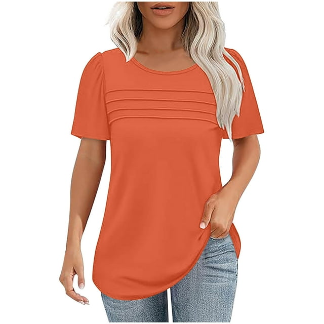 Yanlir T-Shirt Décontracté à Manches Courtes et Col Rond pour Femmes, Mode Printemps et Été 2025, Col Rond Basique Doux, Léger pour le Travail et la Plage (Orange,)