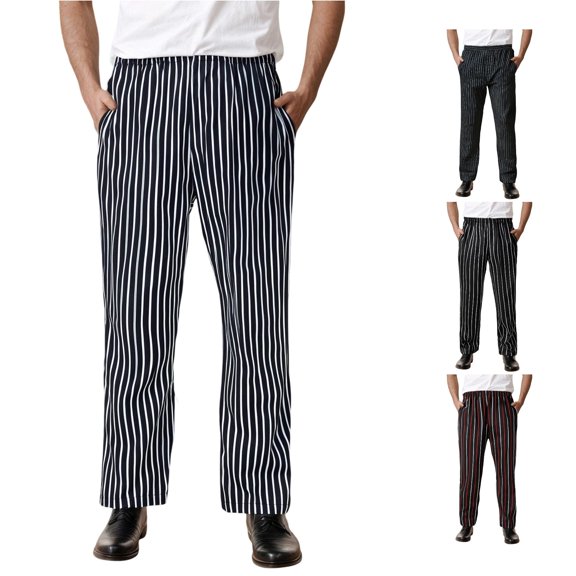 SONXAHE Mens Elastic Waist Striped Pants Straight Leg Loose Fit Trousers Daily Casual Relaxed Bottoms
