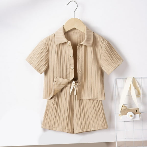 Busydd Baby Boy Girl Clothes 1-6 Years Solid Color Unisex Cotton Toddler Boy Clothes Lapel Button Short Sleeve Tops and Shorts 2 Piece Sets Casual Summer Loungewear Set