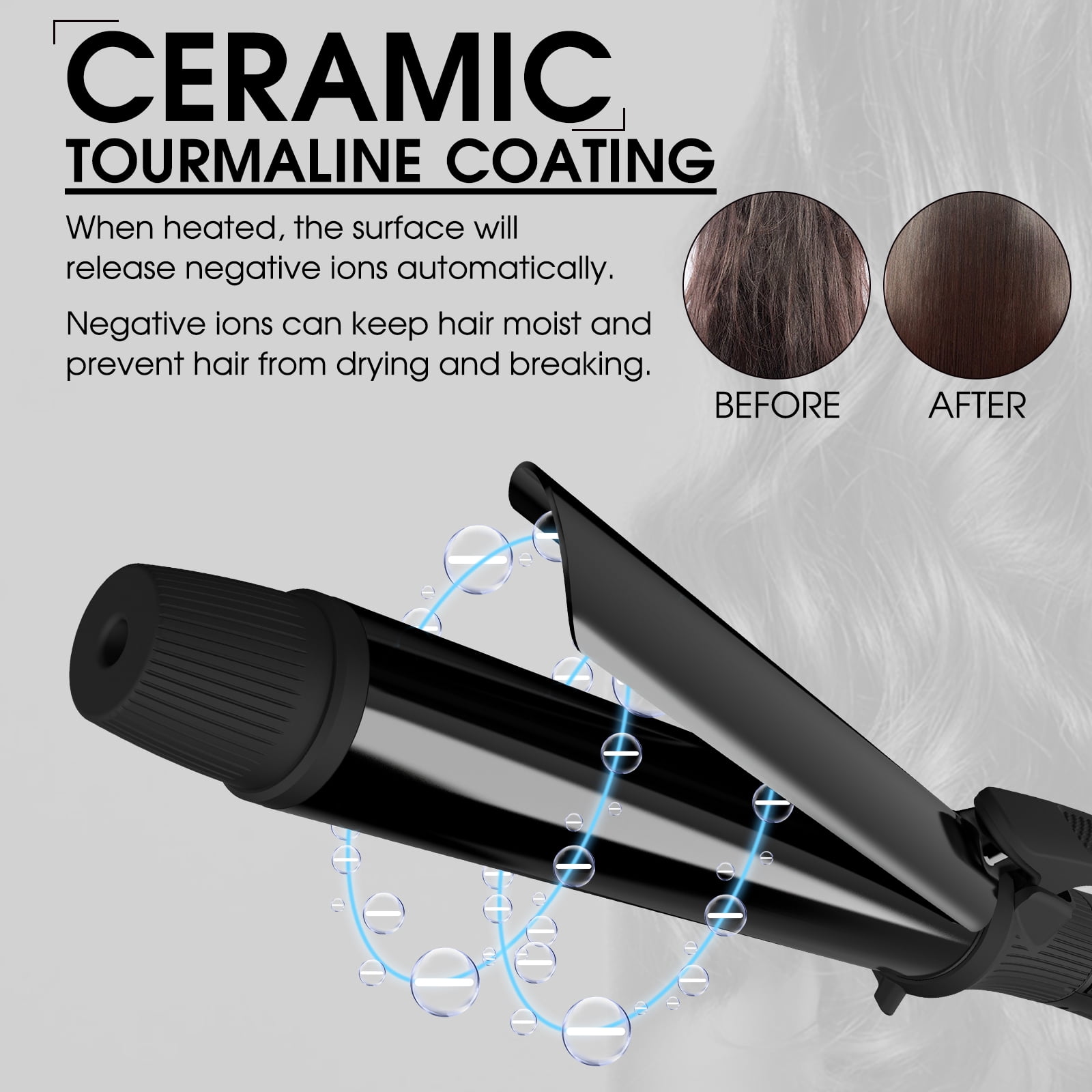 1 1/4 Inch Curling Iron with Clipped Tourmaline Ceramic Barrel Professional 1.25 Inch Hair Curler up to 450°F Dual Voltage for Traveling 60 Mins Auto Off Suit for Different