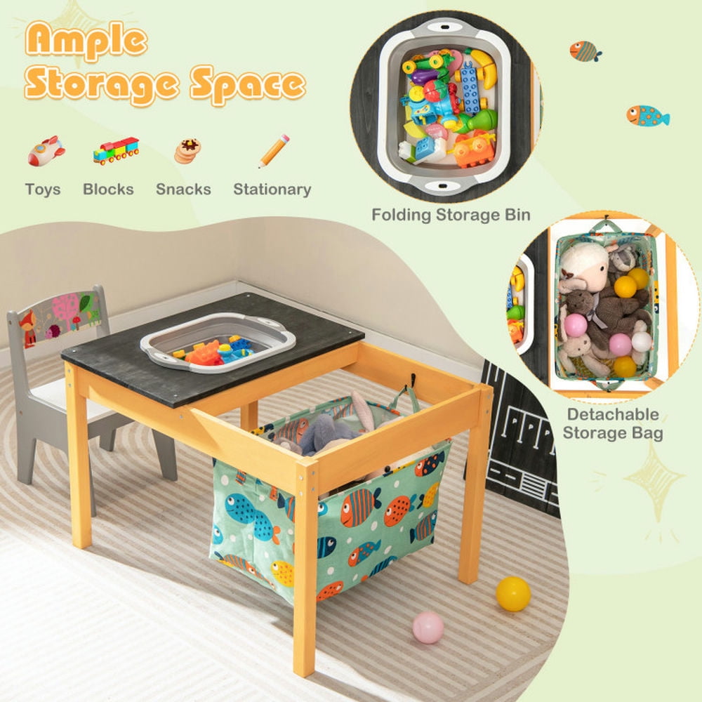 Canddidliike 3-in-1 Kids Sand Water Activity Table with Foldable Storage Bin, Kids Table for Arts & Crafts, Snack Time, Homeschooling, Homework