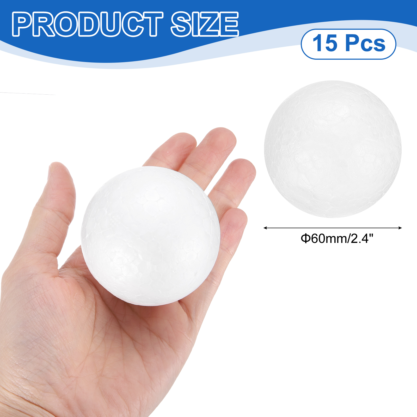 15 Pcs White Foam Balls, 2.4 Inch Polystyrene Solid Round Balls DIY Craft Foam