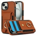 thumbnail image 2 of Dteck Card Slots Wallet Case for iPhone 15,Shockproof Premium PU Leather Kickstand Protective Cover with Ring Holder Back Case,Brown, 2 of 8