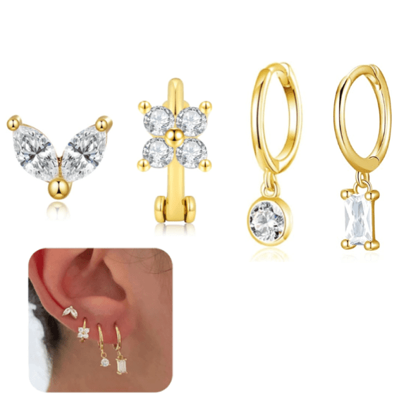 Small Gold Hoop Earrings for Women, 14k Gold Plated Dainty Hypoallergenic Multiple Stud Earrings Set, Trendy Cartilage Earring Gold Jewelry Gift