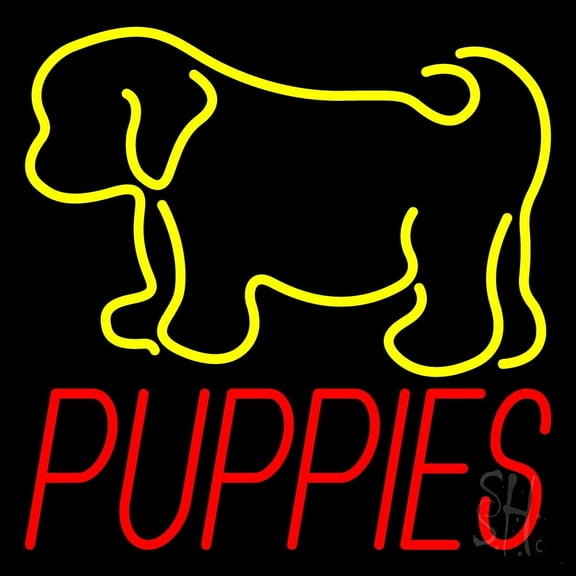 Puppies With Logo 1 LED Neon Sign 24" Tall x 24" Wide - inches Black Square Cut Acrylic Backing, with Dimmer - Premium built indoor Sign for Club, Home décor, Event, Workshop, Storefront.
