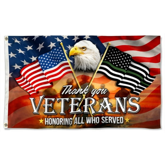 Thank You Veterans Memorial American Eagle Flag 3x5Feet Banner with 2 Brass Grommets