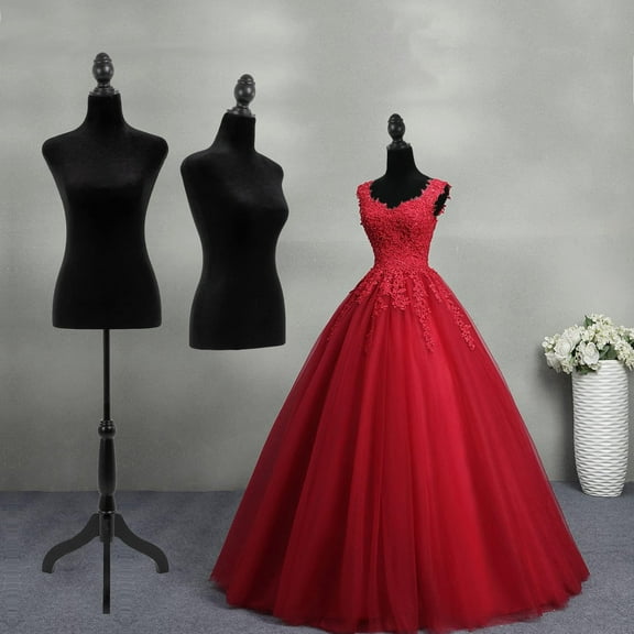 Female Mannequin Dress Form Manikin Body Torso with Wooden Tripod Base Stand Adjustable Height Pinnable Feature for Sewing Dress Jewelry Display, Black
