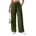 thumbnail image 2 of Lumtrix Womens Summer Elastic High Waist Textured Flowy Palazzo Pants Casual Wide Leg Trousers with Pockets Army Green XL, 2 of 5