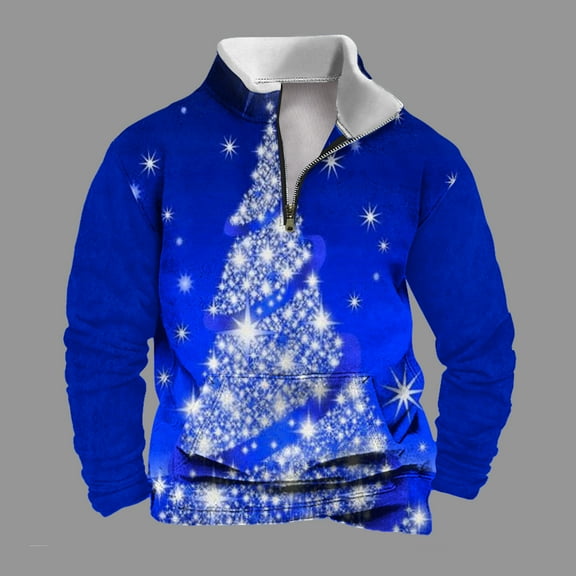 WXLWZYWL Mens Christmas Sweatshirt Trendy Quarter Zipper Stand Collar Pullover Tops Fall Winter Fashion Print Sweatshirts