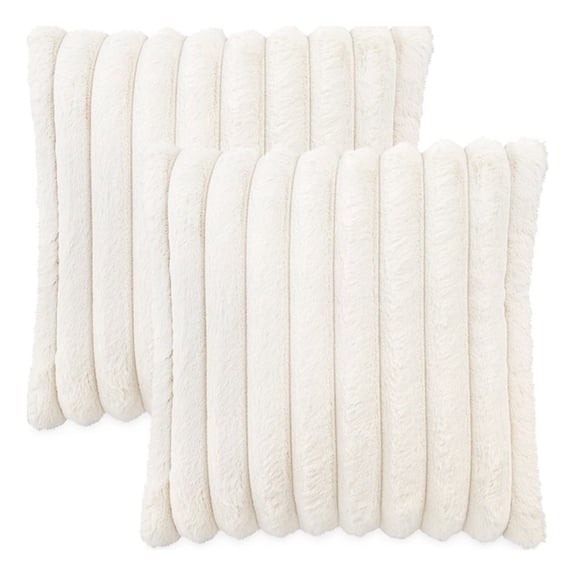 Parker Plush 20" Square Faux-Fur Pillow - Set of 2 - Cream