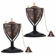 Legends Direct Set of 2, Amsterdam Premium Metal Tabletop Cone Torches for Outdoor, Tall- Tiki Style /w Snuffer, Fiberglass Wick & Large 32oz Oil Lamp - Outdoor Decorations (Brushed Bronze)