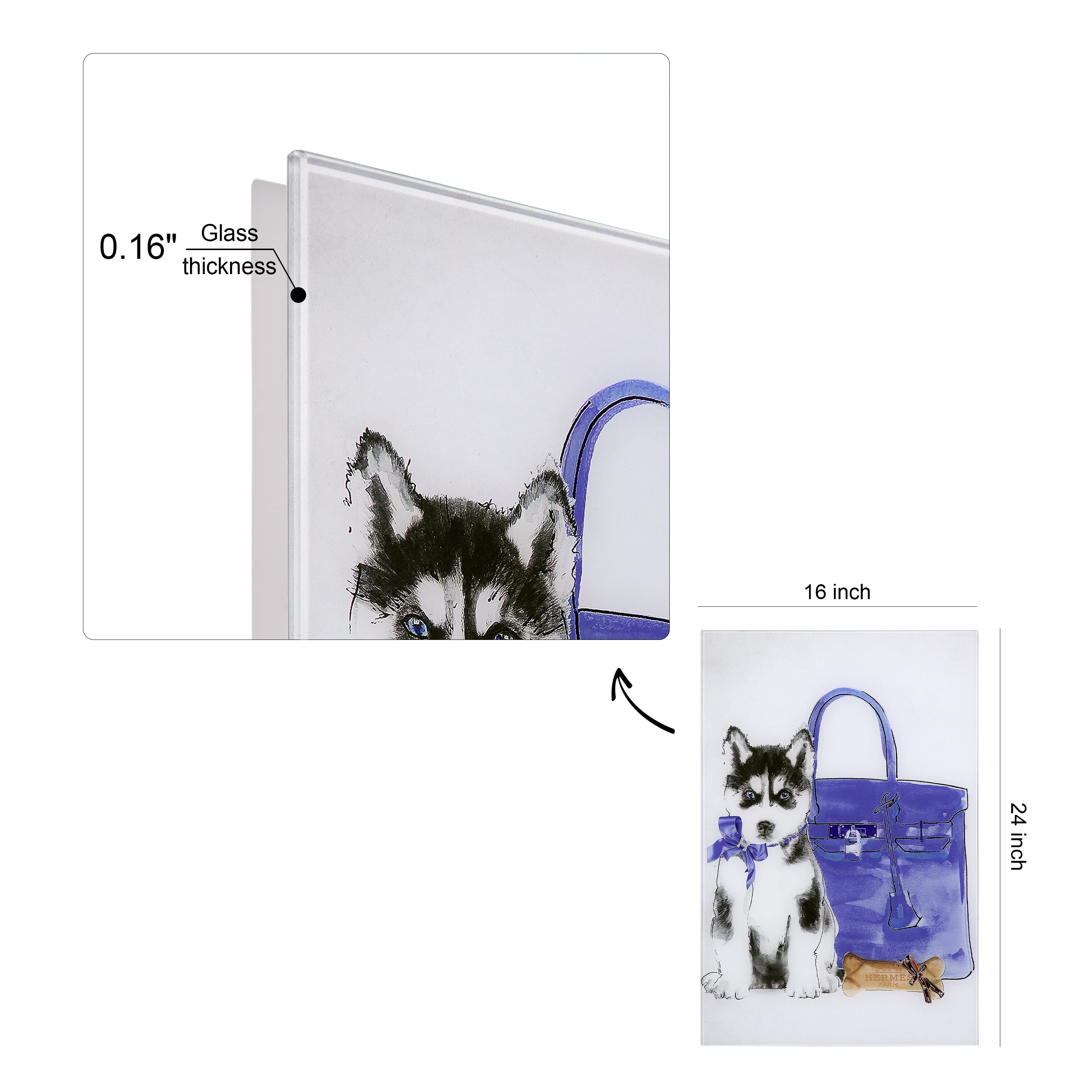 Empire Art Direct H-usky Frameless Free Floating Tempered Glass Panel Graphic Dog Wall Art, 16" x 24", Ready to Hang