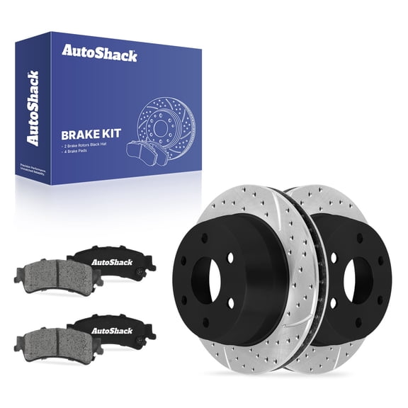 AutoShack Rear Vented Drilled & Slotted E-Coated Brake Rotors   Ceramic Pads 6-PC Brake Kit Replacement for 2002-2003 GMC Sierra 1500 2000-2001 Chevrolet Suburban 1500 ShadowGuard 12.99" (330 mm)
