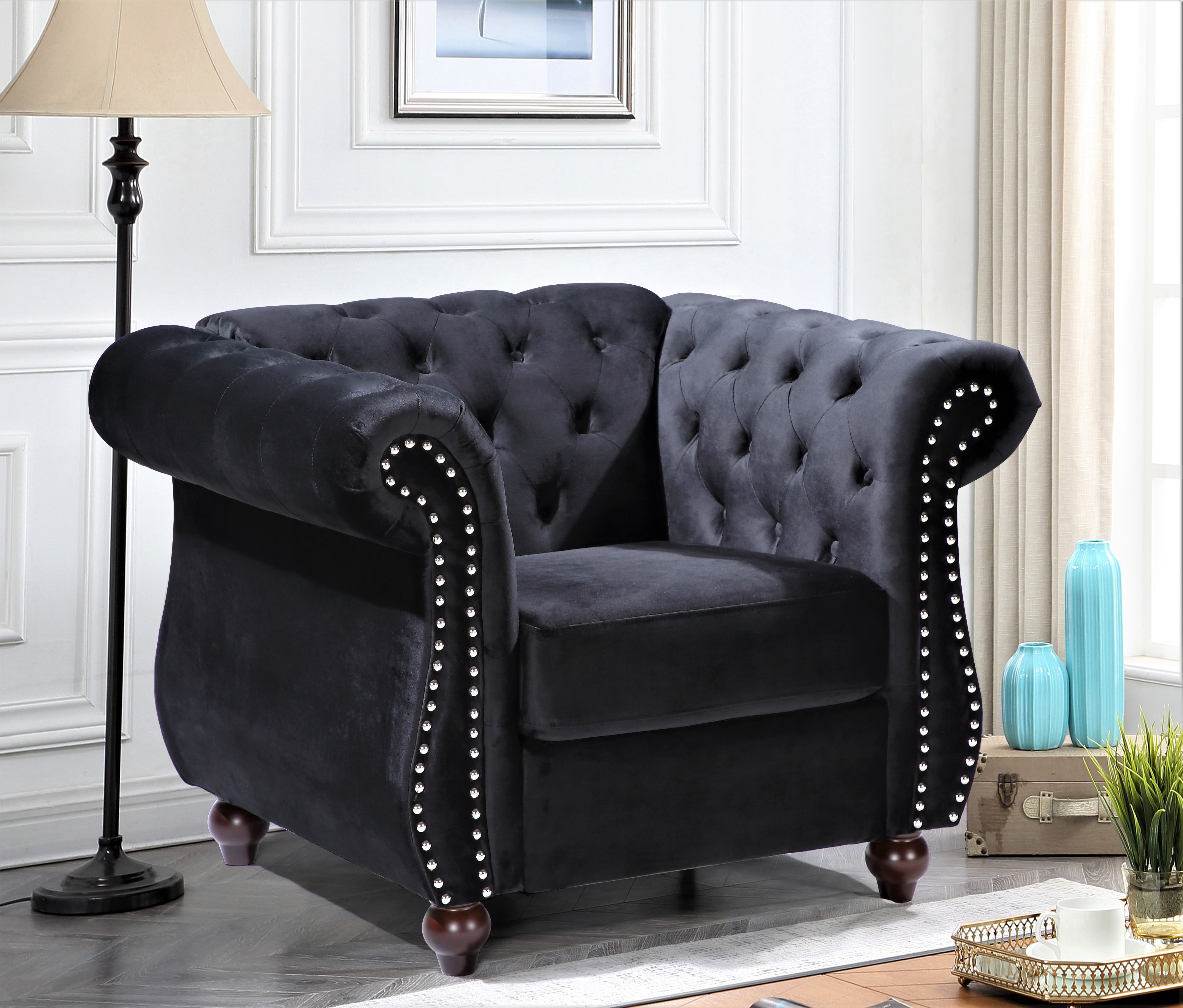 Uspridefurniture Fender 40.6'' Tufted Velvet Chair,Black