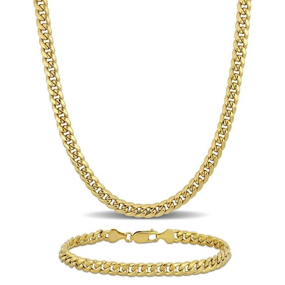 Everly Men's 10kt Yellow Gold 6.15mm Miami Cuban Link Chain Necklace & Bracelet Set - 20 in   9 in