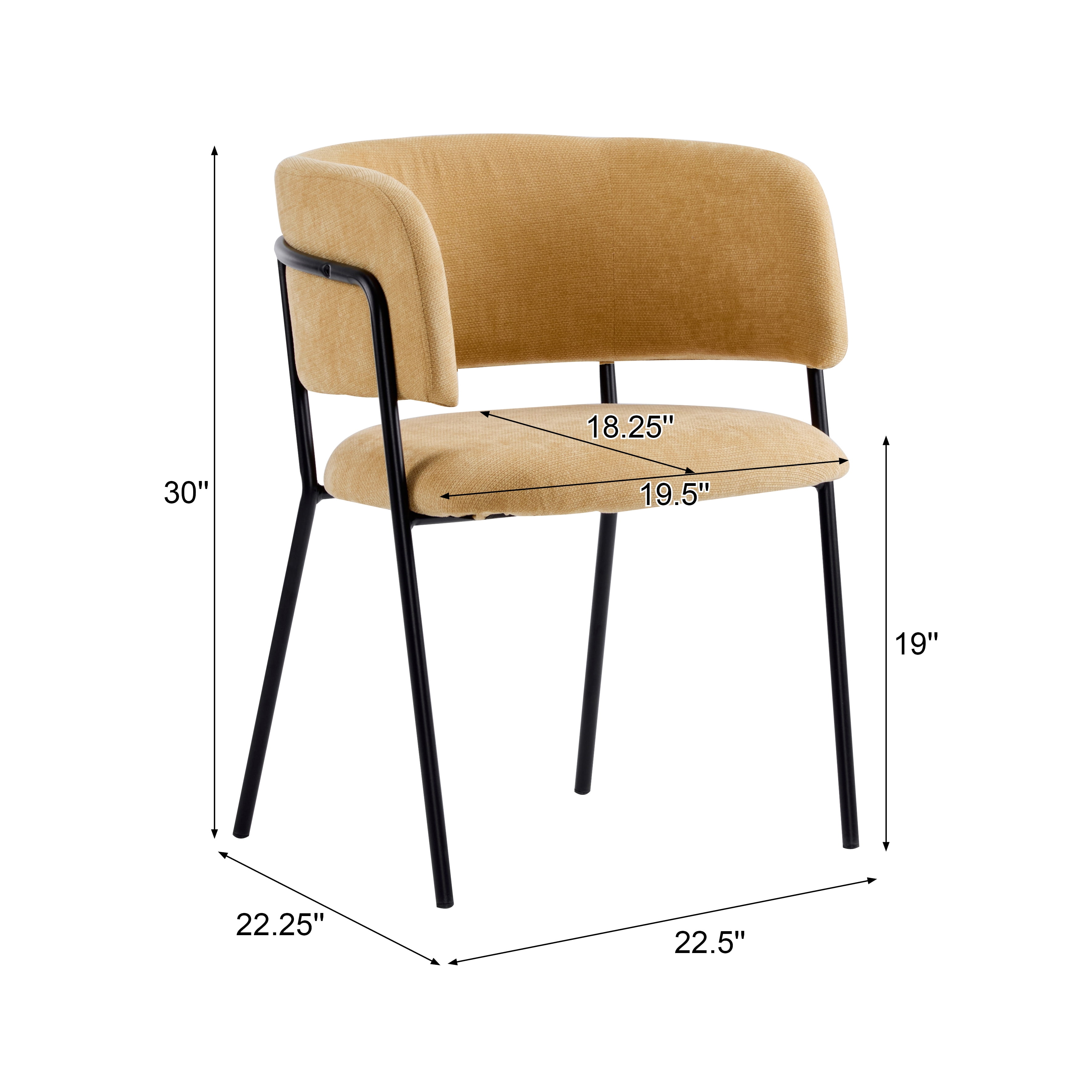 EUROCO Upholstered Dining Chairs Set of 2, Mid Century Modern Minimalist Accent Chair with Arms & Metal Legs for Kitchen Living Room,Yellow