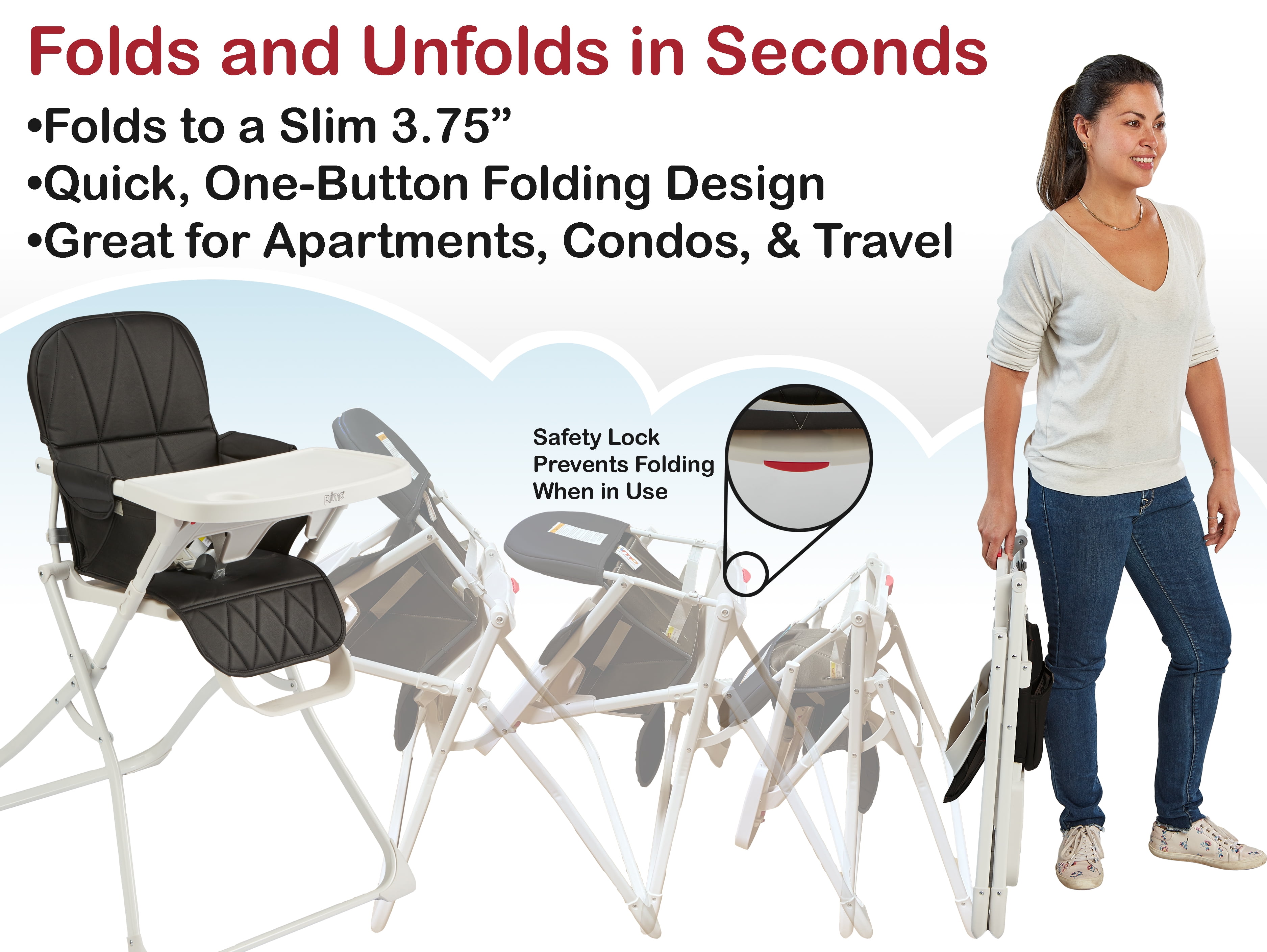 Primo PopUp Travel Folding High Chair - Black