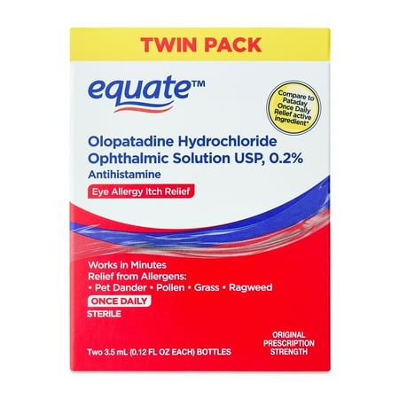 Equate Eye Itch Relief Antihistamine Eye Drops, Olopatadine HCL 0.2%, 3.5mL, 2 Count, Compare to Pataday Once Daily Relief Active Ingredient