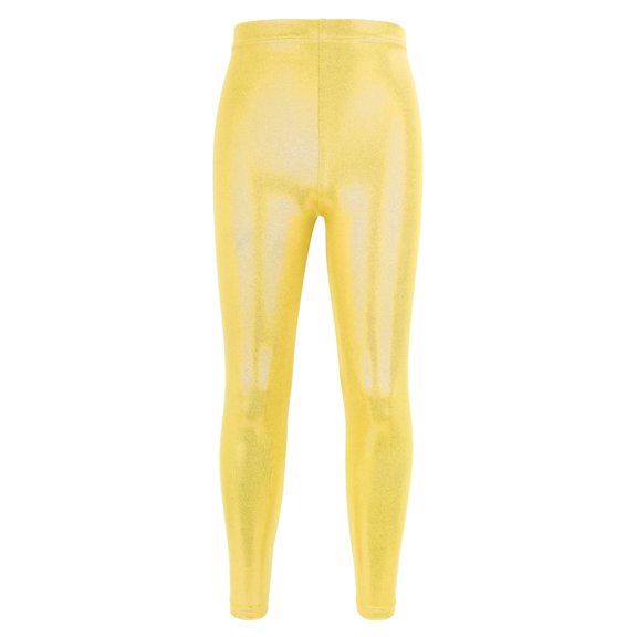 BXINGOHAI Kids Girls Dance Pants Gymnastic Shiny Metallic Leggings Skinny Active Tights for Performances Costume under 5 Gold,4-5 Years