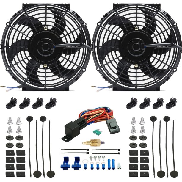 Dual 1011" Inch Electric Car Truck Radiator Cooling Fans Thermostat