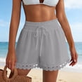 thumbnail image 4 of Only Moment Women's Summer Shorts Polyester Soft High Waist Shorts for Home,Summer with Pockets, Travel and Beach Vacation Summer Shorts Khaki,XL, 4 of 6