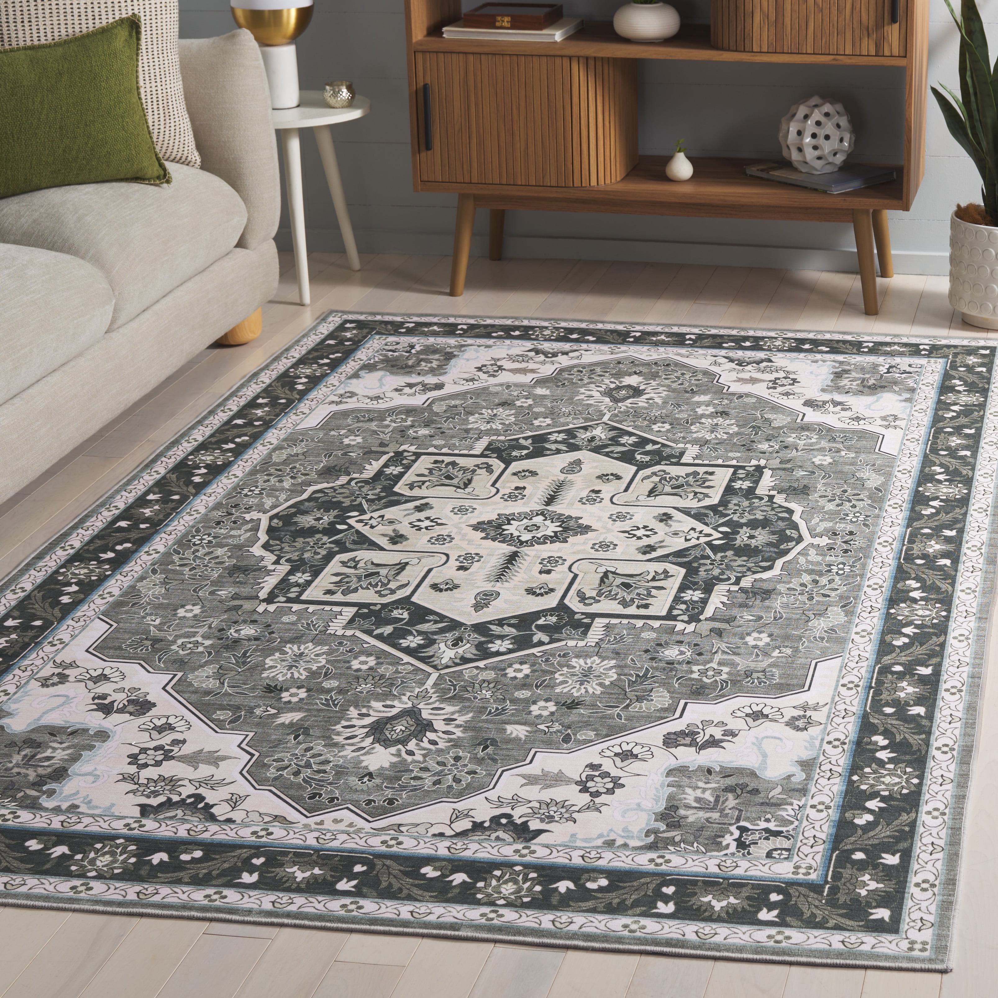 SAFAVIEH Tucson Luvina Oriental Machine Washable Area Rug, Green/Light Green, 3' x 5'