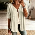 thumbnail image 2 of Tqcoqu Button Down Shirts for Women 3/4 Sleeve & Sleeveless Solid Cotton Linen Hollow Out Casual Lightweight Tops,A-Khaki Women's S-XXXL, 2 of 8