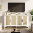 thumbnail image 2 of Buffet Bahut à 4 Portes, Armoire de Rangement en Rotin Naturel avec Rangement, Table Console d'Entrée Bohème, Station de Bar à Café Style Ferme avec 4 Portes pour Salle à Manger, Salon, Cuisine, 2 of 6