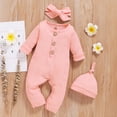 thumbnail image 3 of NZRVAWS Baby Girls Outfits 12 Months Baby Girls Solid Color 18 Months Baby Girls Romper Floral Hat Headband 3Pcs Winter Clothes Set,Pink, 3 of 7