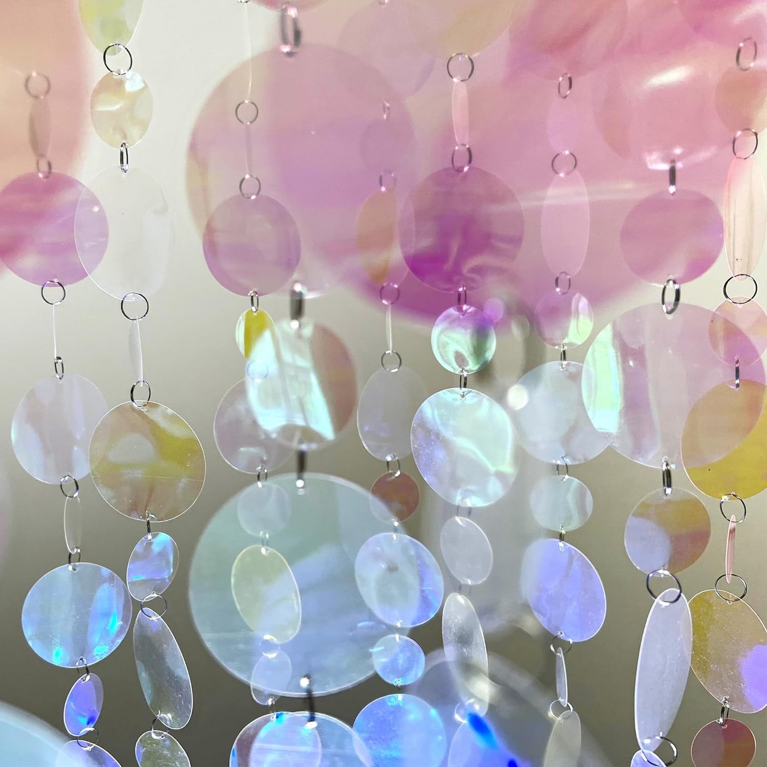 Pink Sequin Beaded Curtains,Iridescent Faux Crystal Bubble Doorway Beads Curtain,Window Door Curtains for Kids Bedroom Room Closet Divider and Wedding Party Backdrop Decoration,20 Pcs,3.3 ft