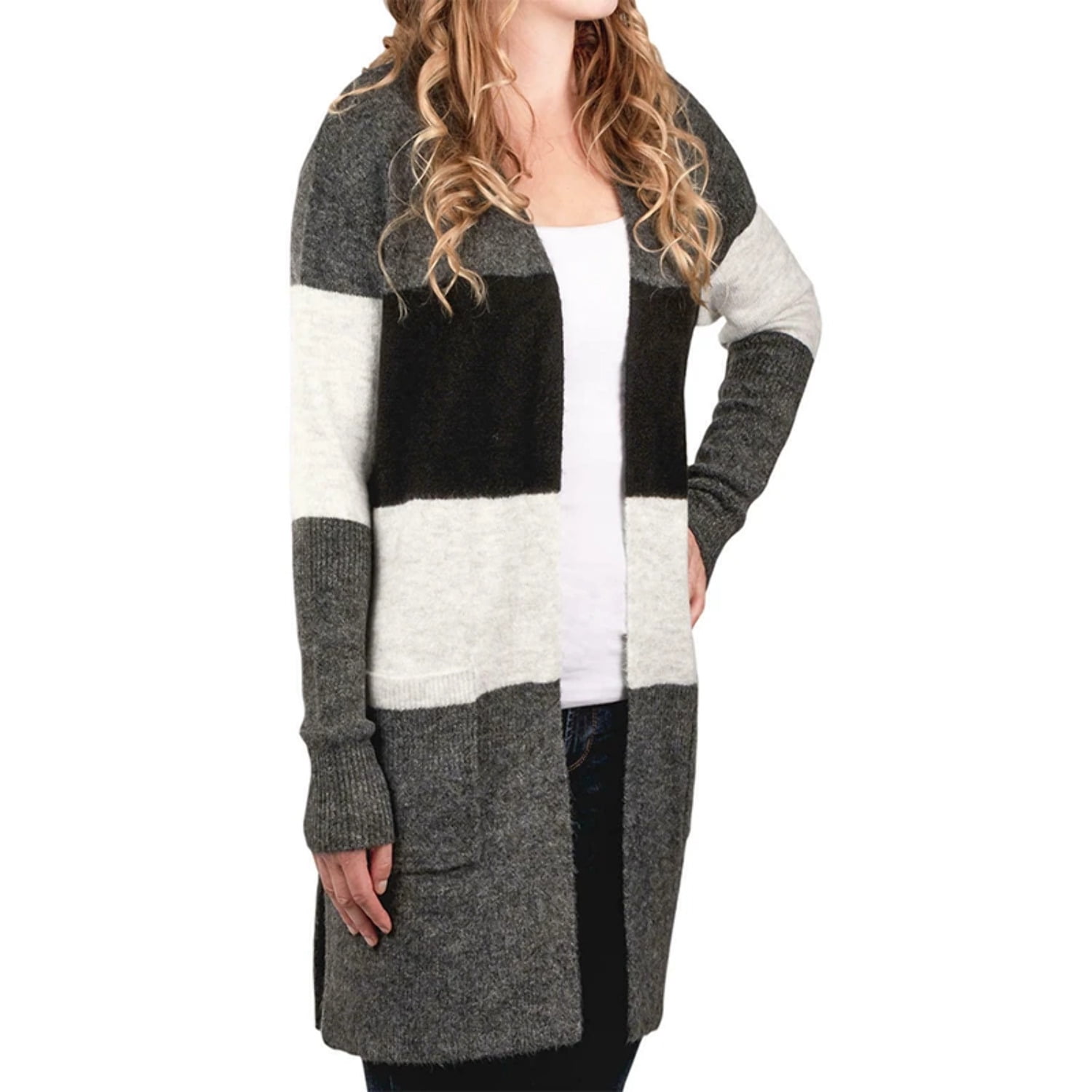 Cozy Cardigan Sweater (Grey Stripe 