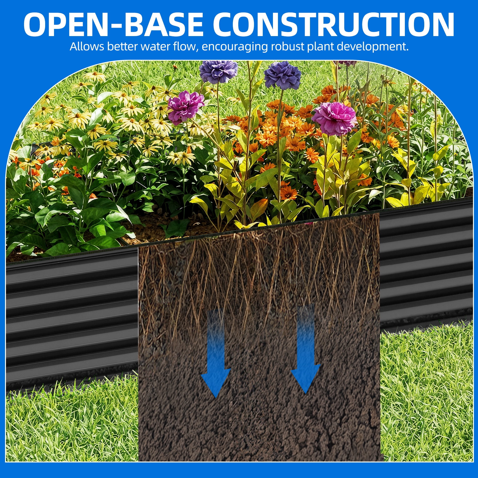 Uforic 8x4x1.5ft 1 Pack Galvanized Metal Raised Garden Bed Kit with Safety Rubber and Gloves, Black