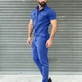 thumbnail image 2 of LISTHA Mens Casual Overalls,Short Sleeve Zip Up Coverall Basic Work Wear Casual Slim Fit Jumpsuit Construction Pants Blue XL, 2 of 5